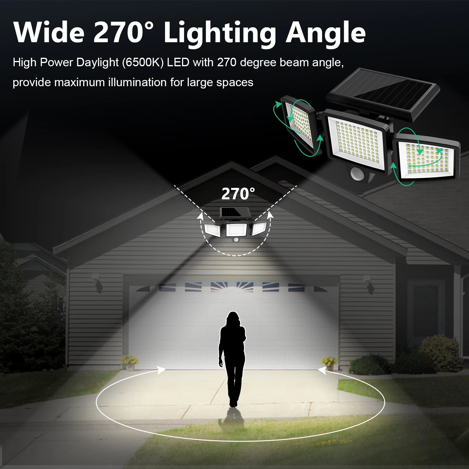 3-Head Solar Outdoor Light, Motion Sensor Security Light with Wireless Remote Control