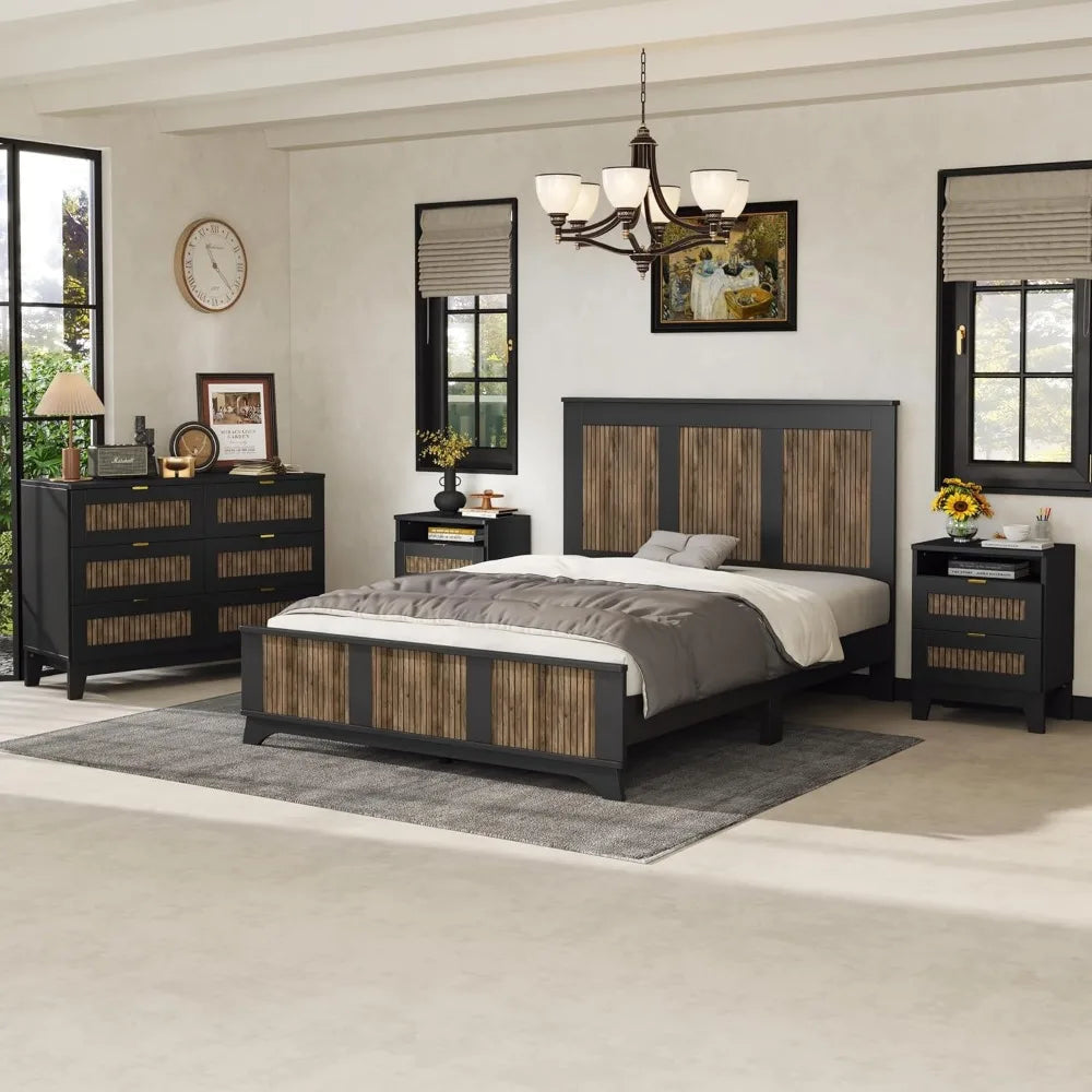4 Piece Queen size Platform Bed Bedroom Set