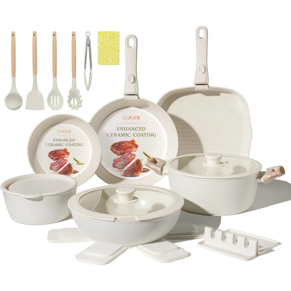 23Pcs Ceramic Cookware Set Non Stick Non Toxic  Pots and Pans