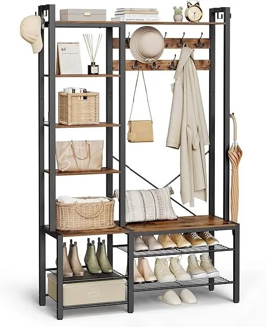 Entryway Coat Rack with Shoe Storage