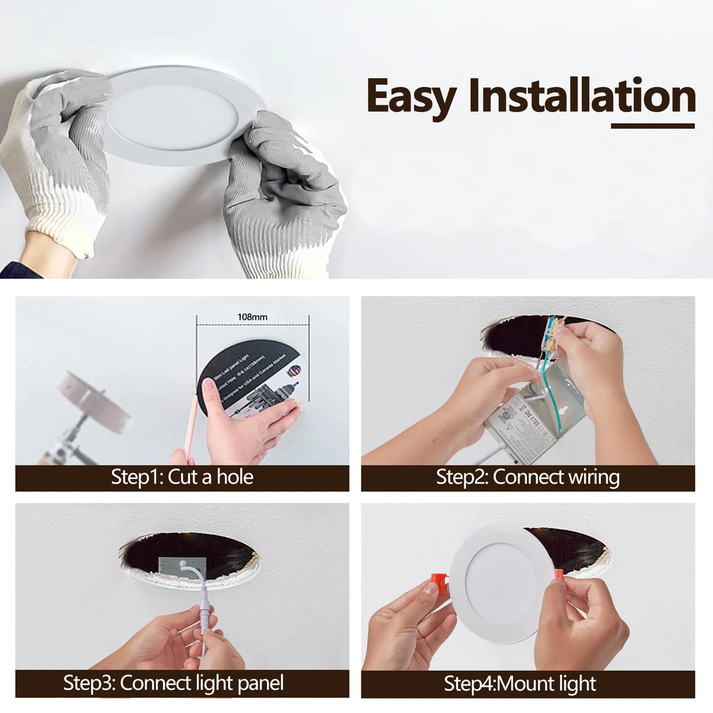 12-Pack LED Recessed Lights with Junction Box, Dimmable Downlights, 3000K-5000K Adjustable Color, Energy-Efficient Ceiling Light