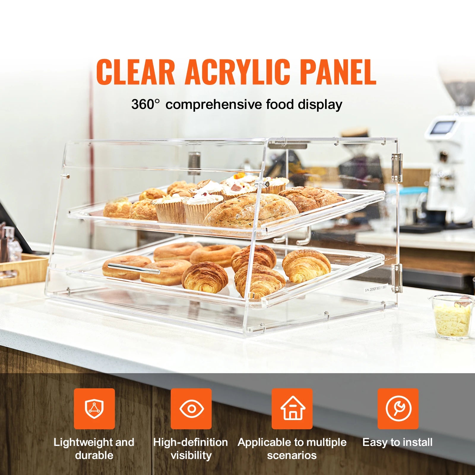SucceBuy 2 Tray Clear Pastry Display Case