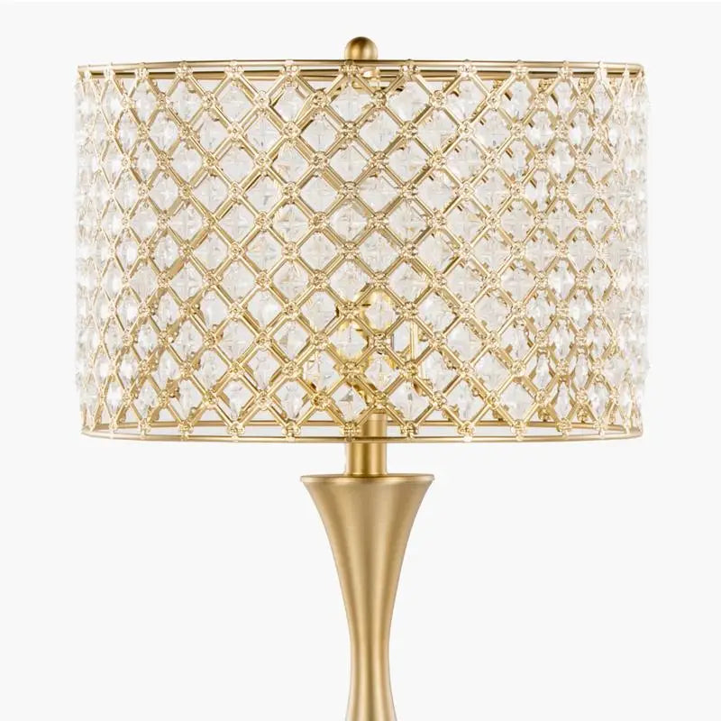 27" Metal Table Lamp in Gold with Clear K9 Crystal and Metal Shade