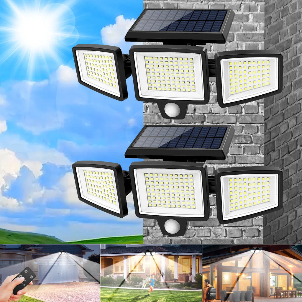 3-Head Solar Outdoor Light, Motion Sensor Security Light with Wireless Remote Control