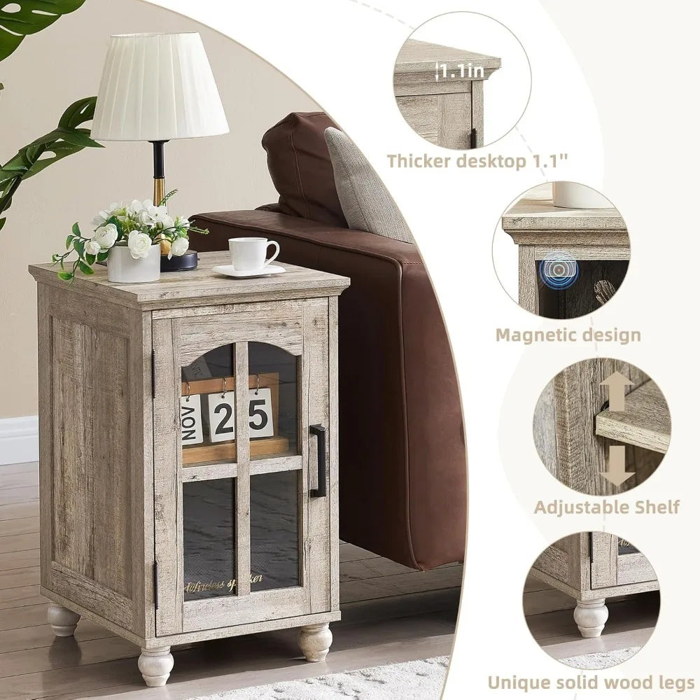 Farmhouse Dressers and Nightstand Set of 3, Wood 54" Wide 7 Drawer Dresser 14'' Narrow Side Table with Charging Station, Roman C