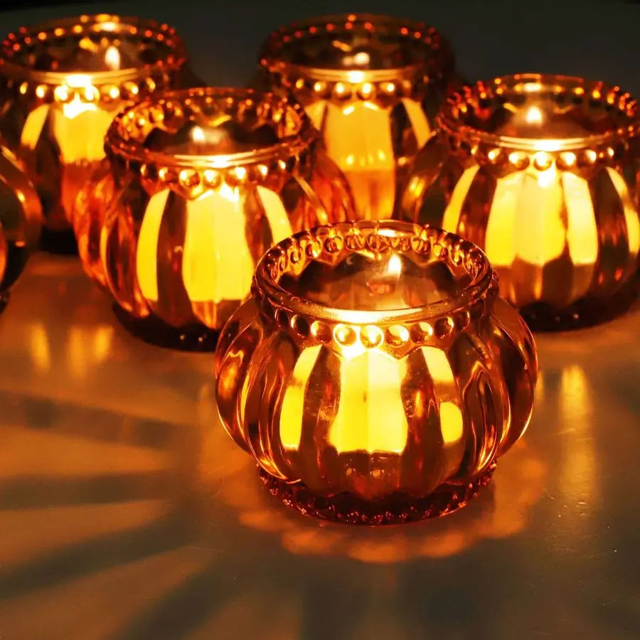 12pcs Amber Glass Tealight Candle Holder