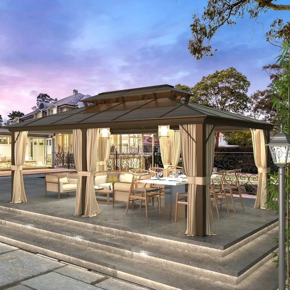 20' x 12 Double Roof Gazebo with Curtains