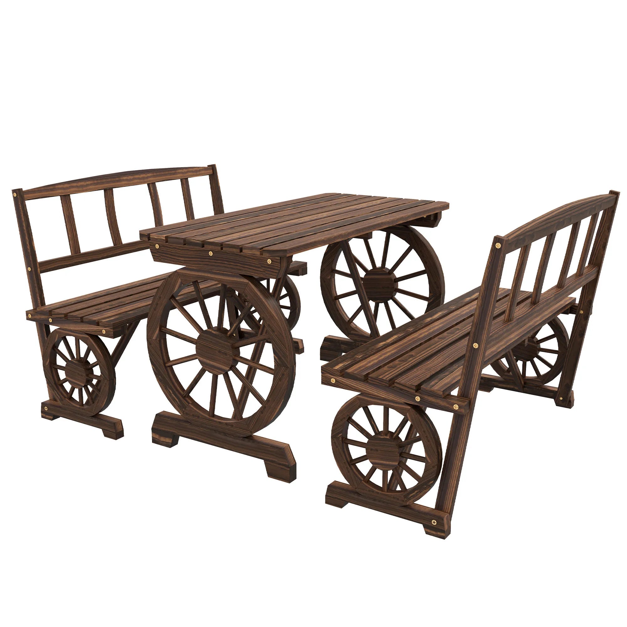 Patio Dining Set for 4 People W/ Carriage Wheels Design