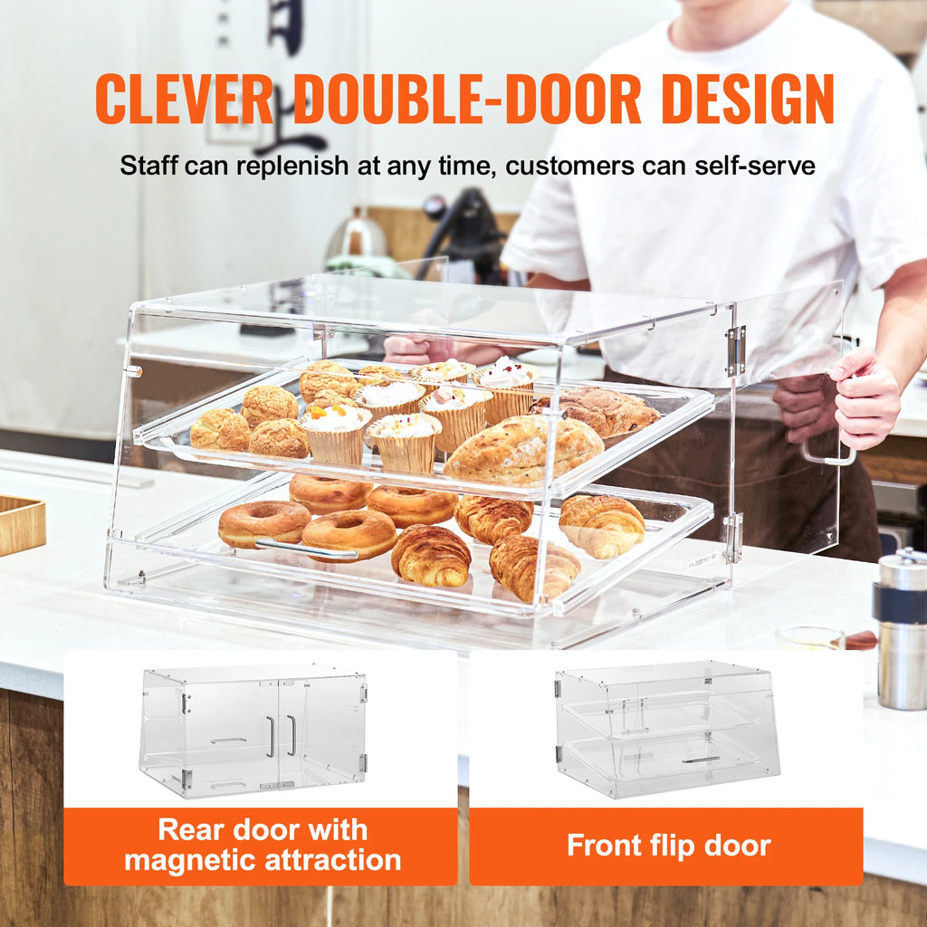 SucceBuy 2 Tray Clear Pastry Display Case