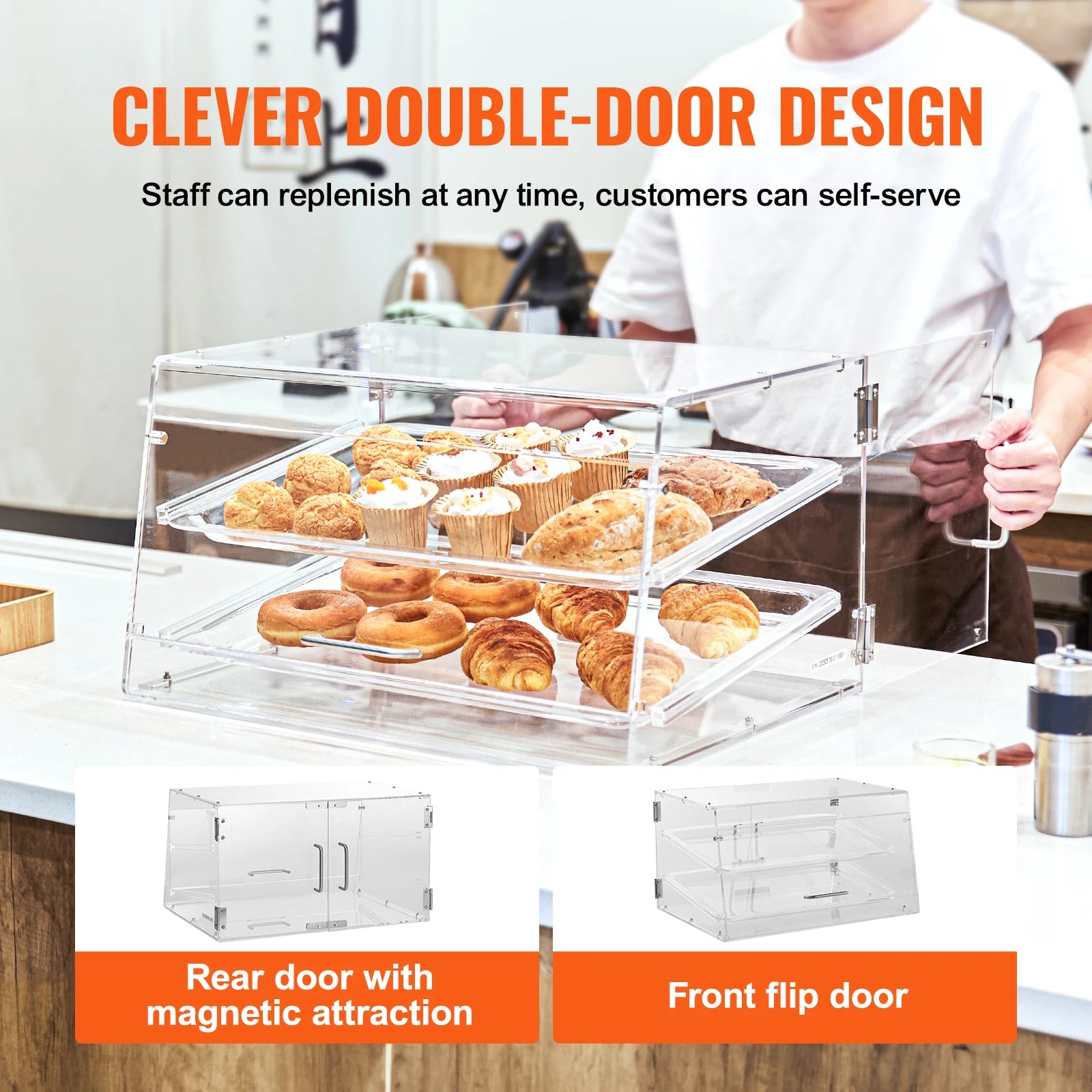 SucceBuy 2 Tray Clear Pastry Display Case