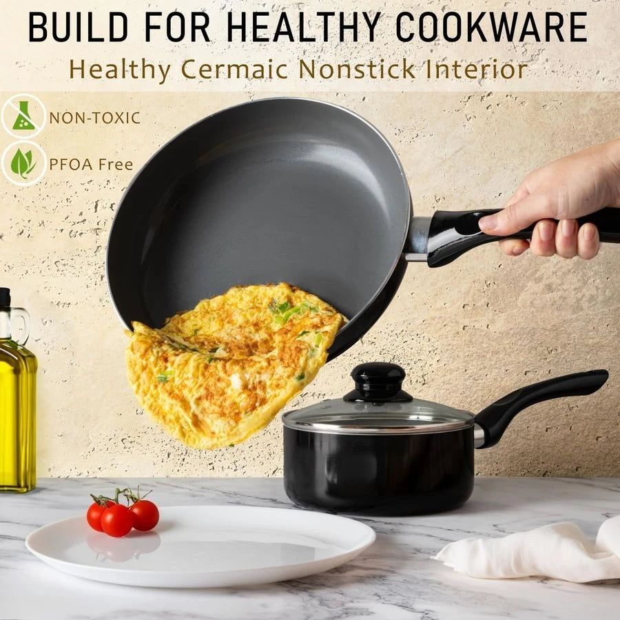6 Pcs Black Nonstick Cookware Set,  Stay Cool Handle