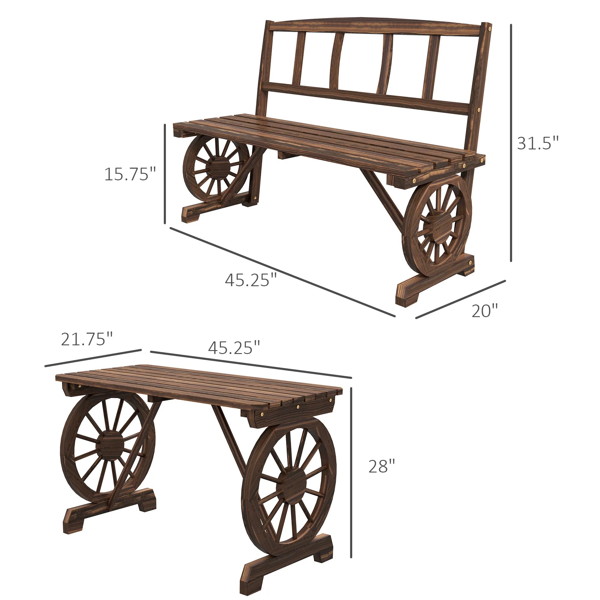 Patio Dining Set for 4 People W/ Carriage Wheels Design