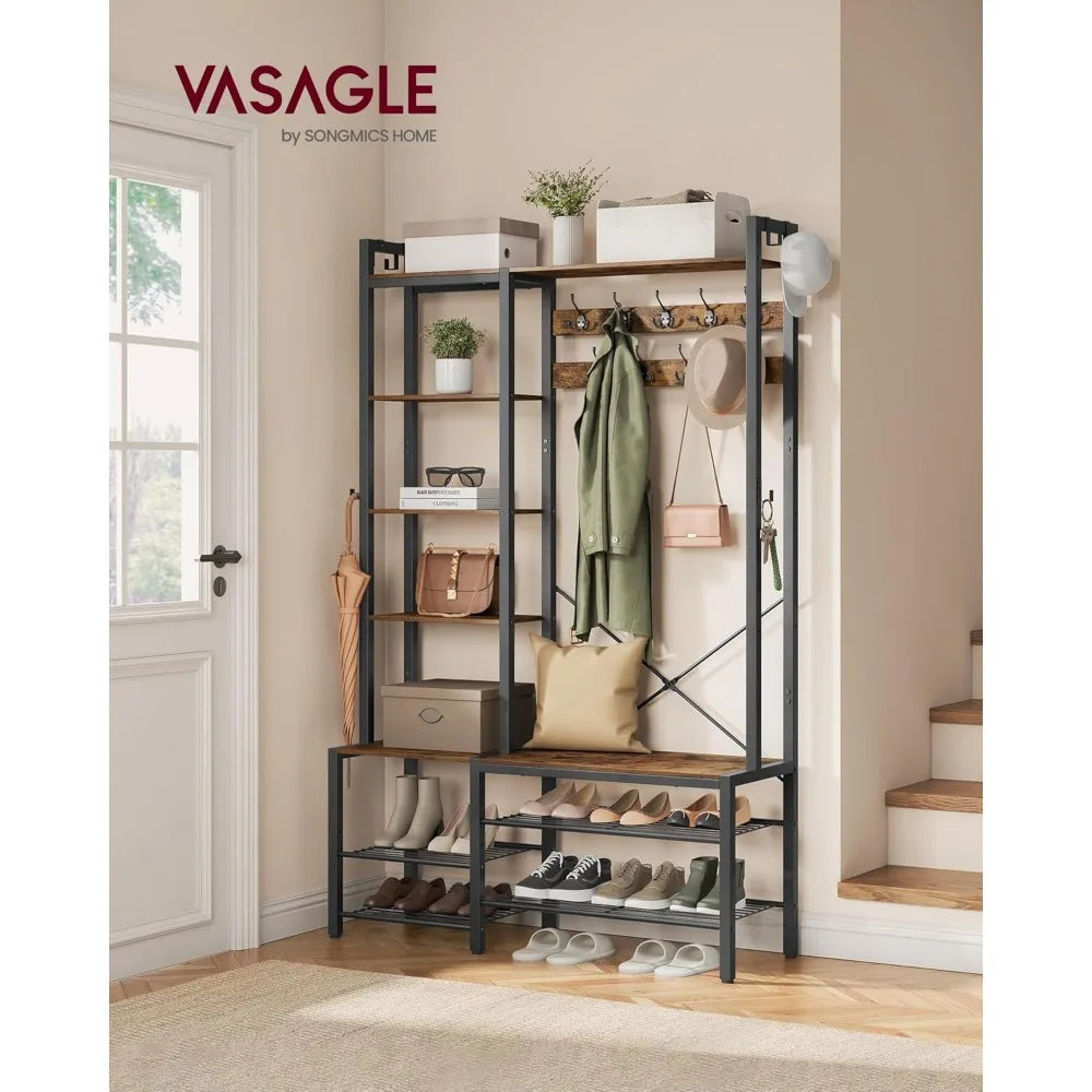 Entryway Coat Rack with Shoe Storage