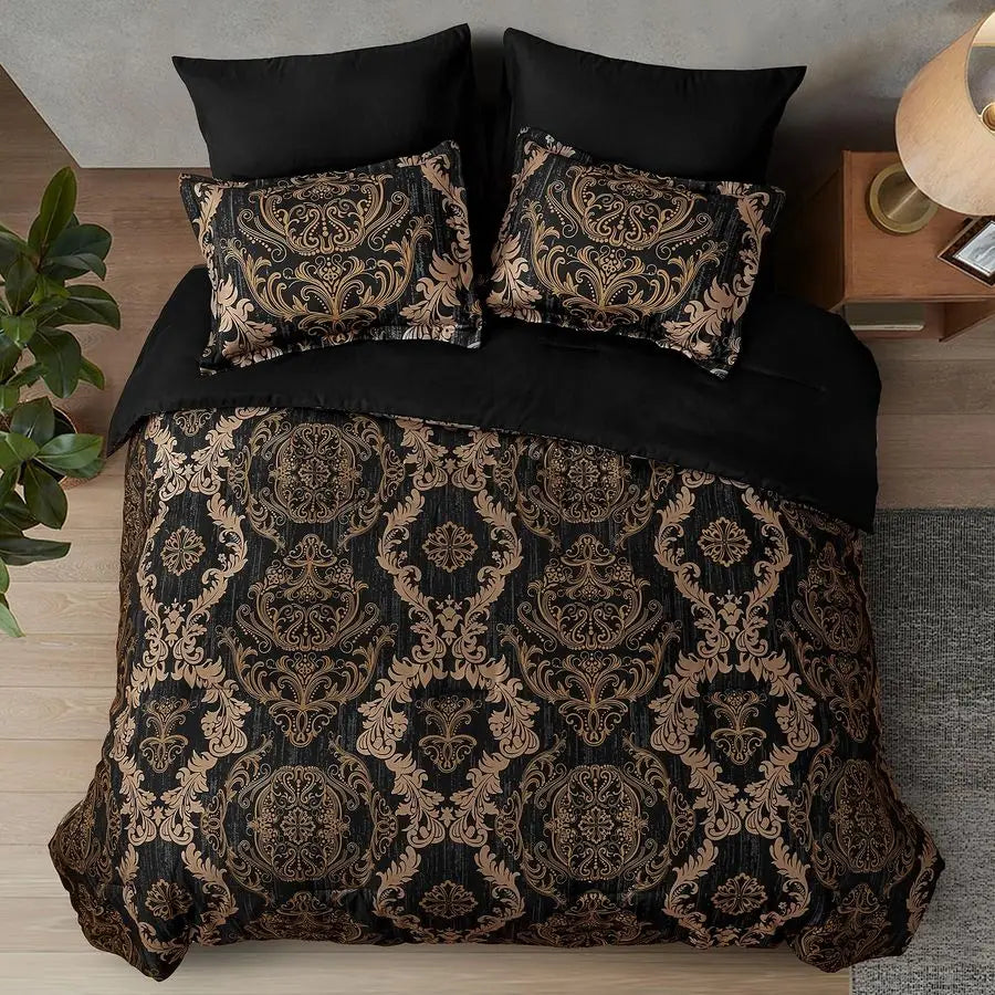 King Size  7 Piece Black Comforter Set