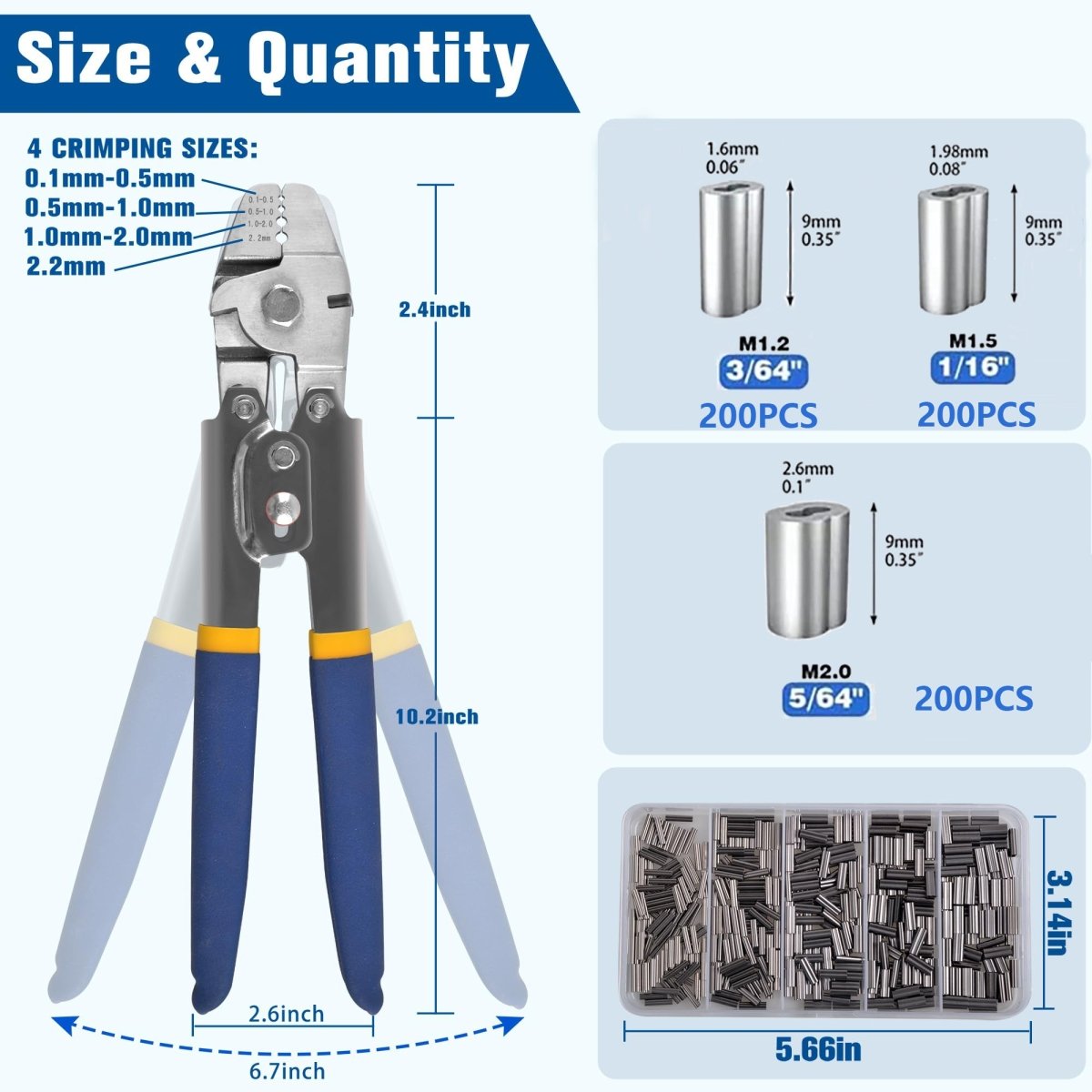 600 Pcs Wire Rope Crimping Swaging Tool Kit for Wire Cable Crimps Aluminum Double Barrel