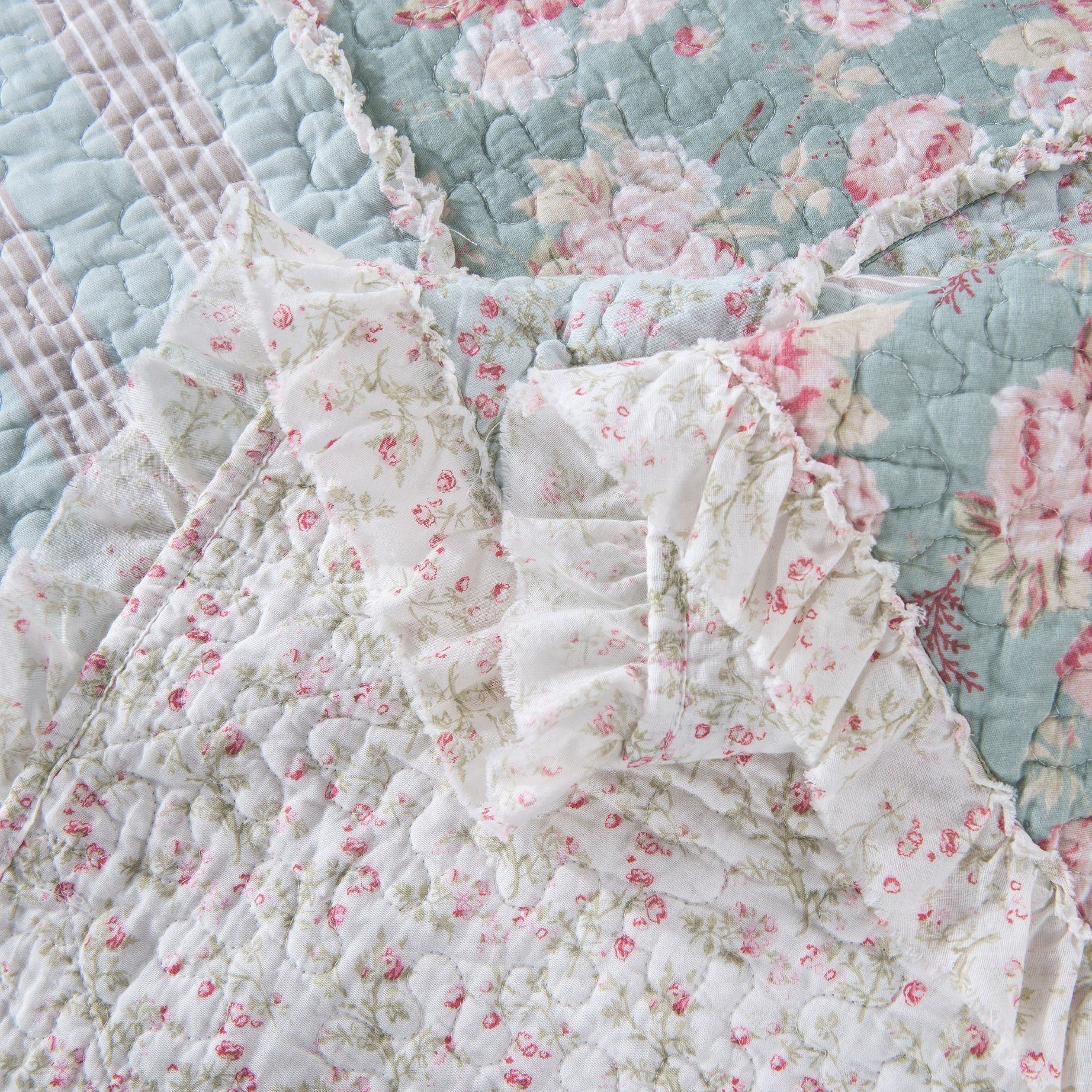 DaDa Bedding Hint of Mint Pastel Cotton Patchwork Quilt Set