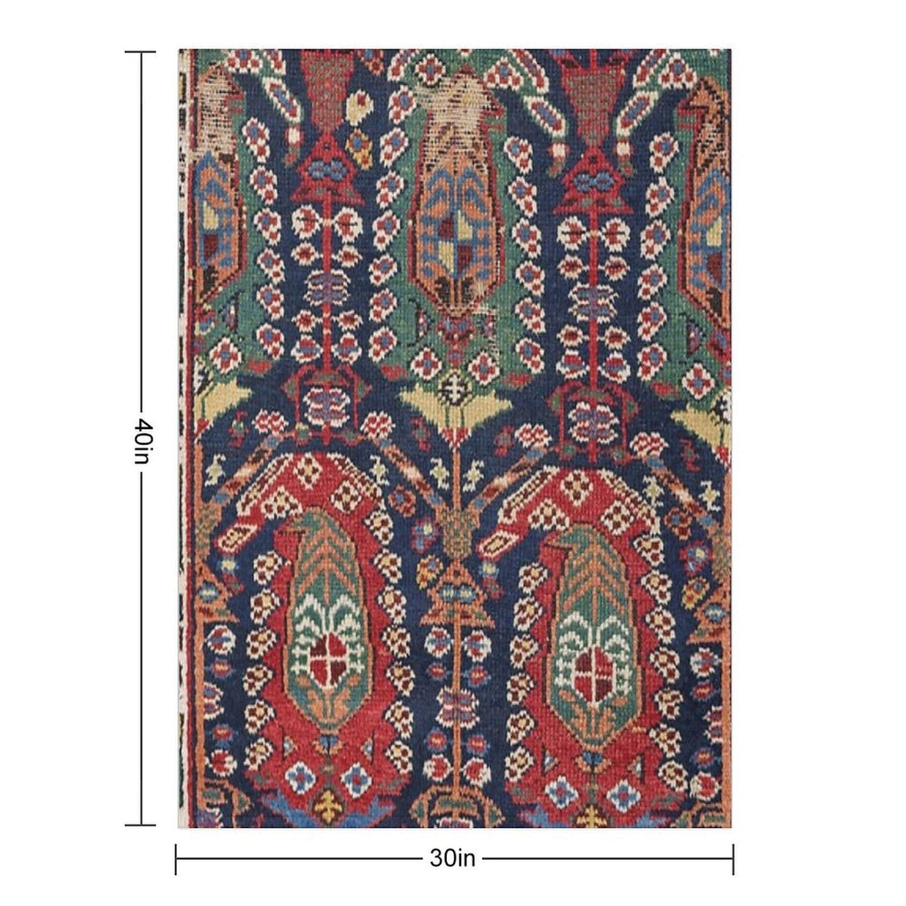 Midnight Blue Botehs 19th Century Authentic Colorful Red Aztec Shapes Rug Throw Blanket