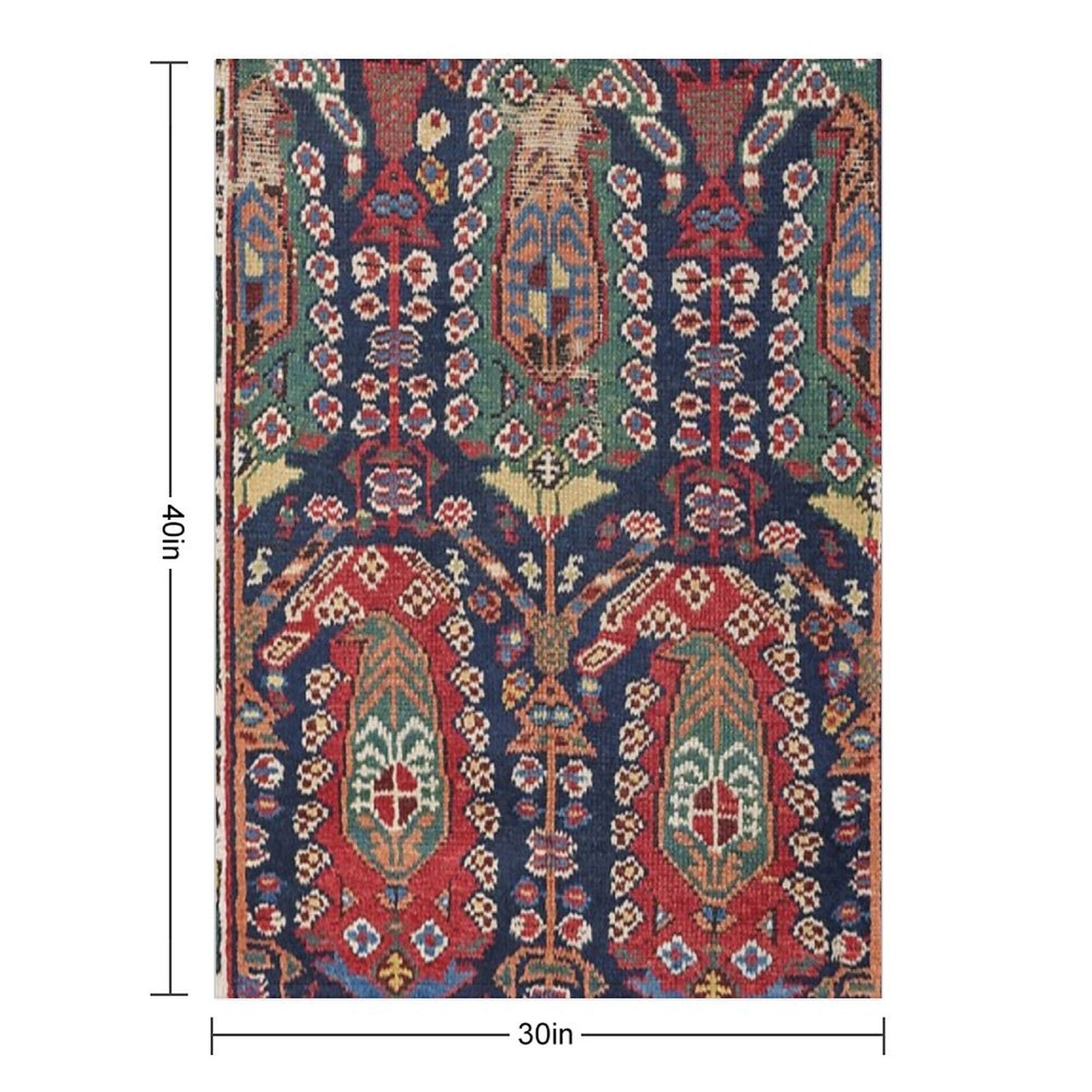 Midnight Blue Botehs 19th Century Authentic Colorful Red Aztec Shapes Rug Throw Blanket