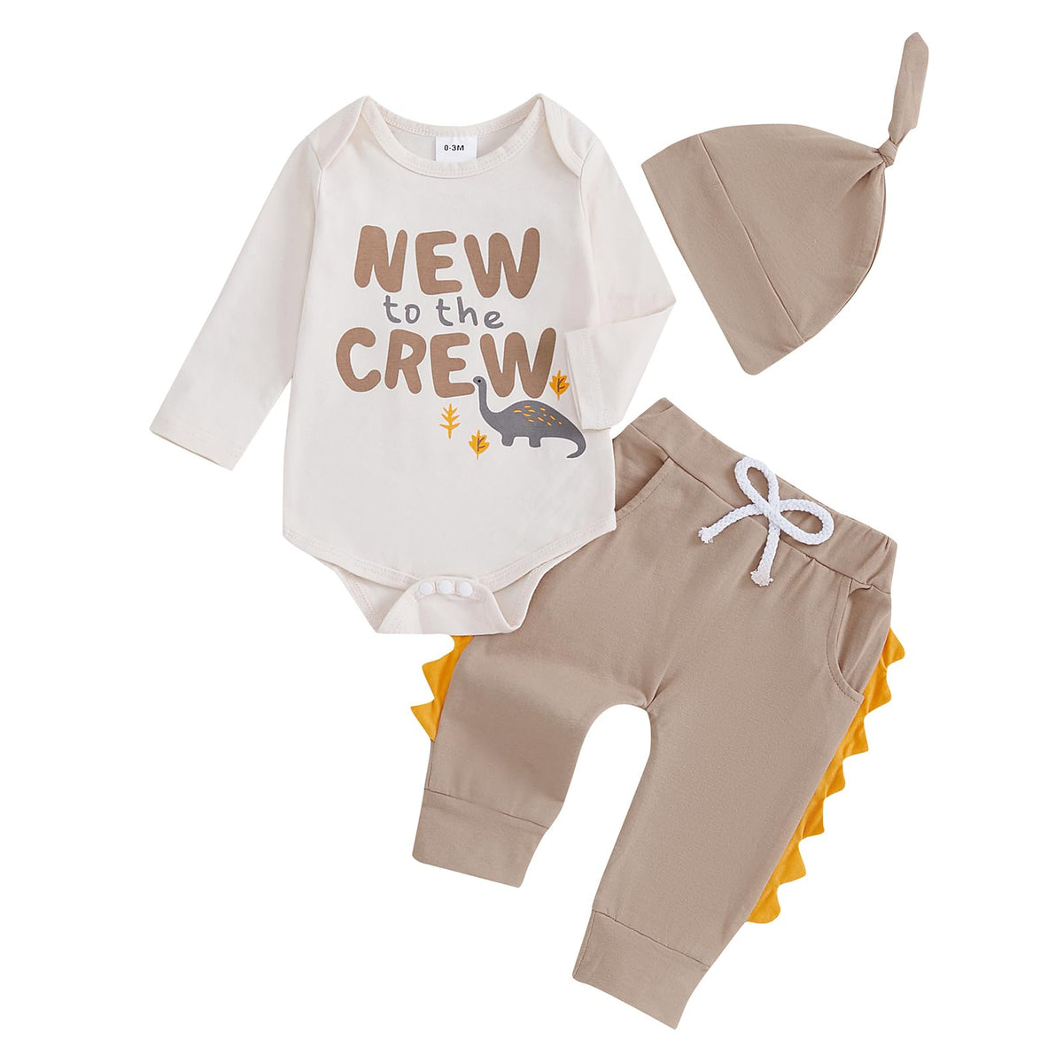 Newborn Infant Baby Boy Outfit | Infant Letter Print Dinosaur Clothes | New to the Crew | 3-6 Months - # BAAA51210066